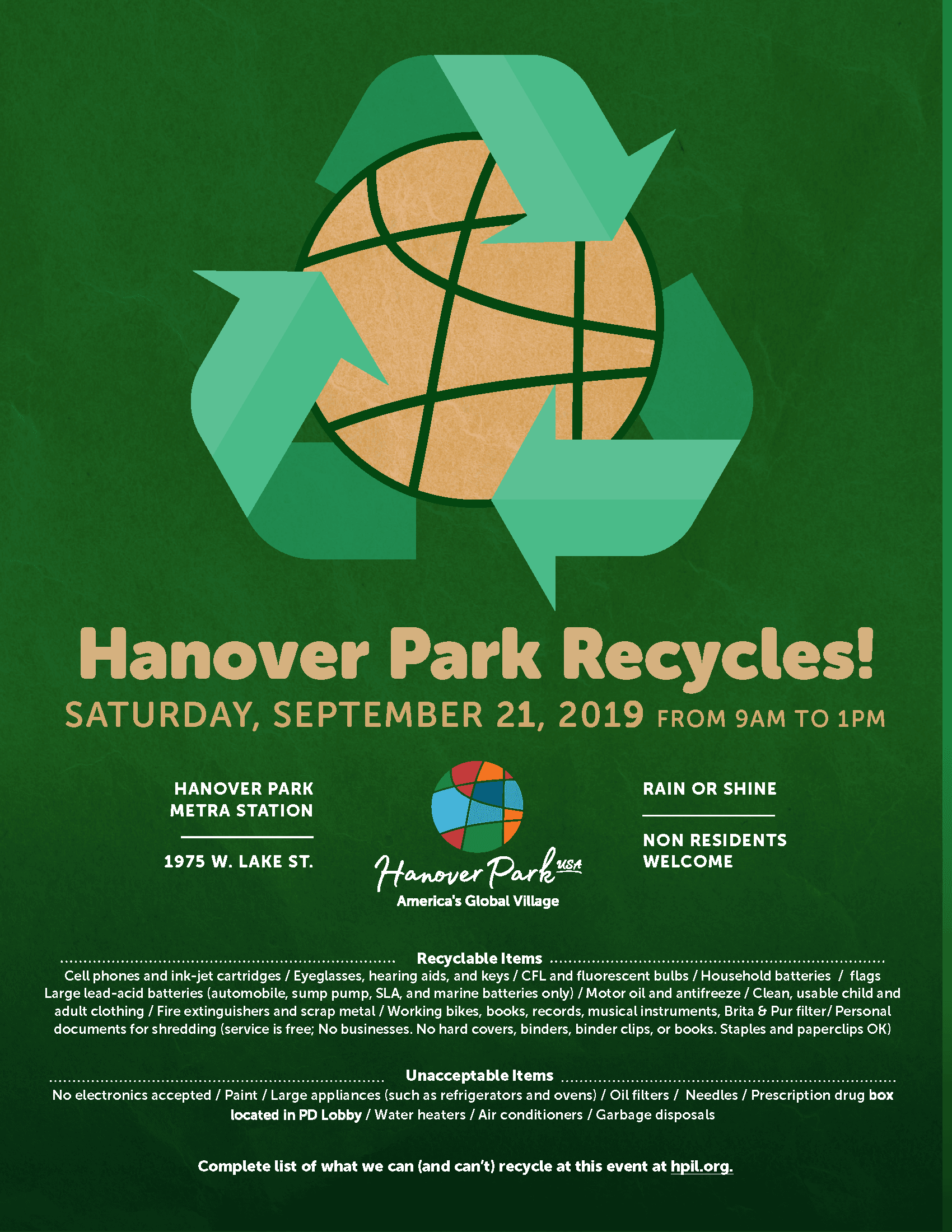 picture of flyer for Hanover Park Recycling Event