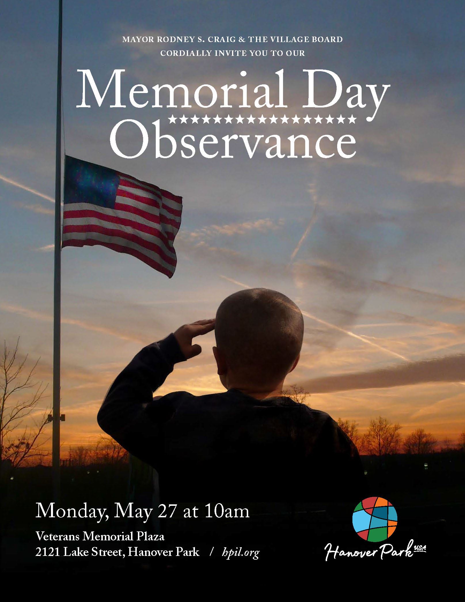 Boy saluting American Flag- flyer for Memorial Day